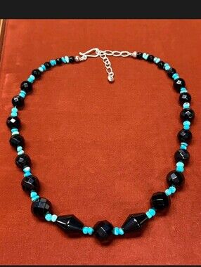 Jay King Sterling Silver Midnight Chalcedony & Turquoise Beaded Necklace 18"-21,